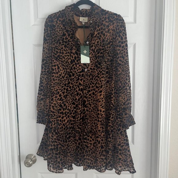 Tuckernuck Callahan Velvet Burnout Leopard Print Shirt Dress Size L NWT - Picture 3 of 7